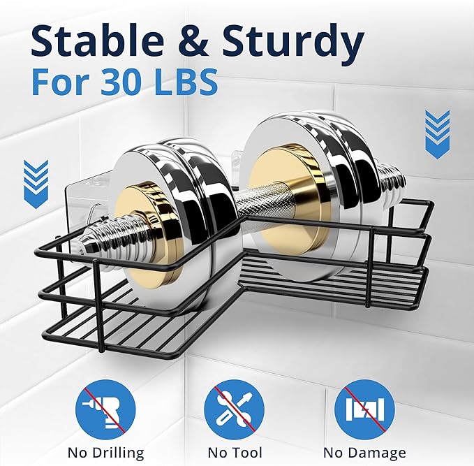 Corner Shower Caddy 3 Pack, Adhesive Shower Organizer with 4 Hooks And Soap Holder, Rust Proof Bathroom Shelf Wall Mounted Shower Shelves