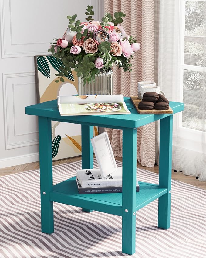 2-Tier Adirondack Square Outdoor Side Table, Pool Composite Patio Table, Weather Resistant End Table for Patio, Backyard, Pool, Easy Maintenance - Aruba