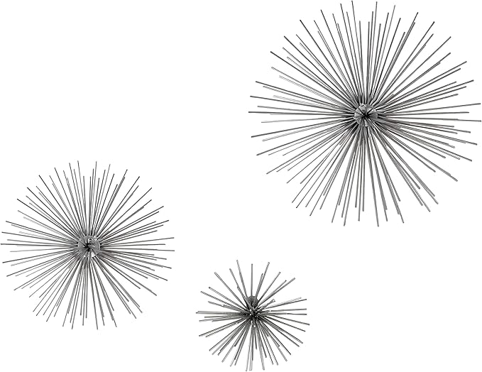 CosmoLiving by Cosmopolitan Metal Starburst Home Wall Decor 3D Wall Sculpture, Set of 3 Wall Art 6", 9", 11"W, Silver