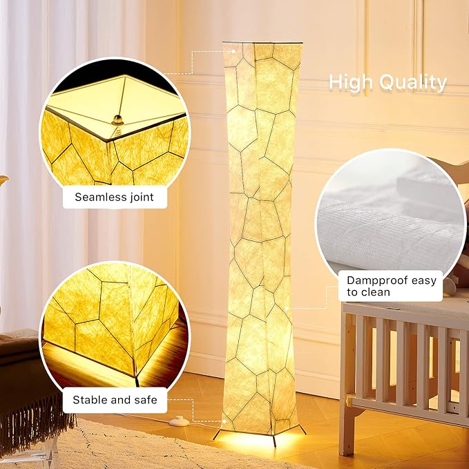 chiphy Floor Lamp, 52" (S) Tall Standing Lamp, 3 Levels Adjustable Brightness LED Bulbs, Column Floor Light, Marble Gradient Fabric Lampshade, Home Decor for Living Room, Bedroom, Kids Room