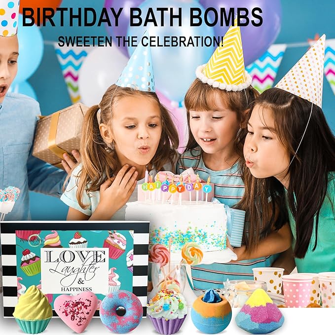 Bath Bombs Gift Set - 6pc Aromatherapy Natural Bath Bombs with Organic Ingredients, Skin Moisturizing Bubble Bath Fizzy, Gentle for Kids, Relaxing Birthday BathBombs for Girls, Women, Kids