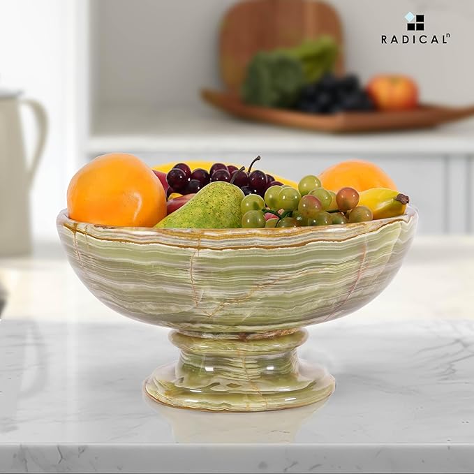 Radicaln Marble Fruit Dish Green Onyx 10" Inch Handmade Fruit Basket For Kitchen Counter, Decorative Bowls For Home Decor, Entryway Table Modern Candy Bowl