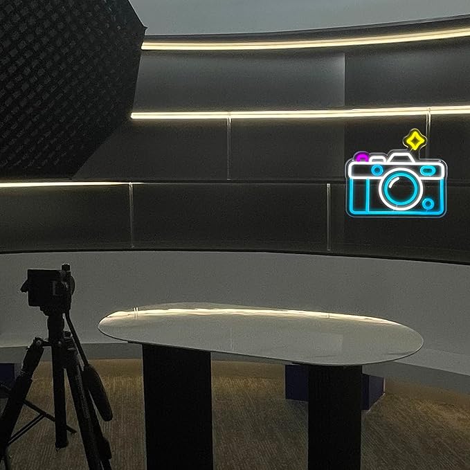 Camera Neon Sign, Dimmable USB Powered LED Cute Photography Studio Camera Neon Light, Camera Store Wall Art for Party Cafe Shop Photo Studio Living Room Decor Enthusiasts Birthday Gift (13.3*12.2in)