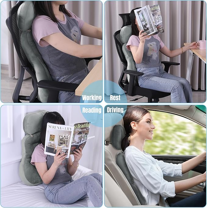 HOMBYS Neck Support for Short-Back Office Chair, Soft Headrest Pillow Lumbar Support for Neck Pressure Relief Improved Posture for Working Chair, Car and Travel, Light Grey