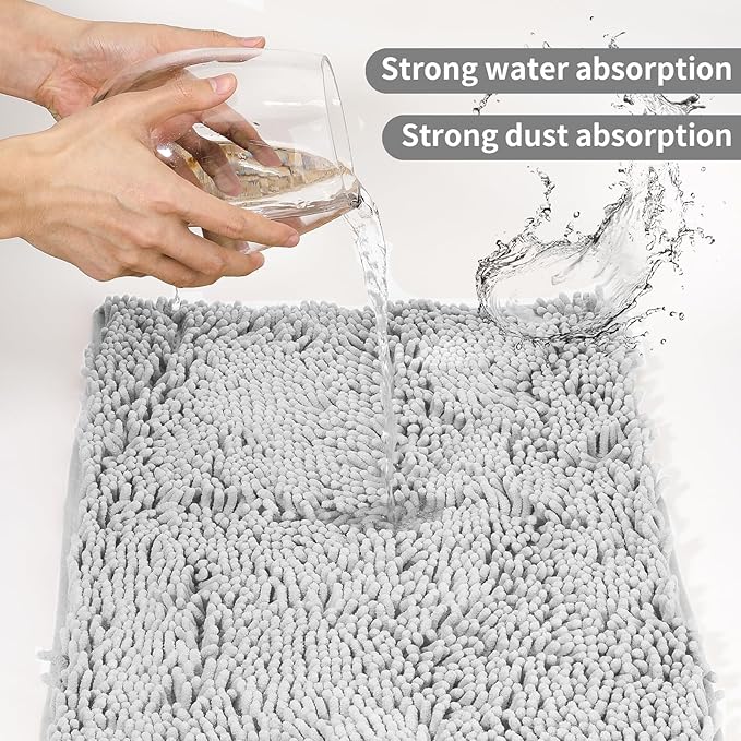 ZiYiJuan Bathroom Rugs, Super Absorbent Luxury Shaggy Chenille Bath Mats, (Light Gray,17x24+20x32(in)