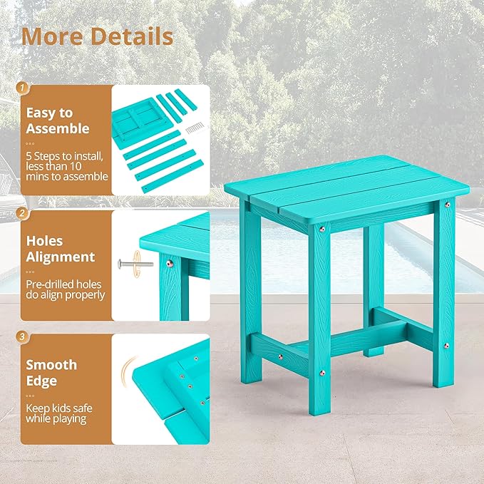 LUE BONA Outdoor Side Table Set of 2, HDPS Small Outdoor Table, Adirondack Side Table, Outside End Table for Patio, Deck, Pool, Weather Resistant/Easy Maintenance/Indoor or Outdoor Use, Aruba Blue