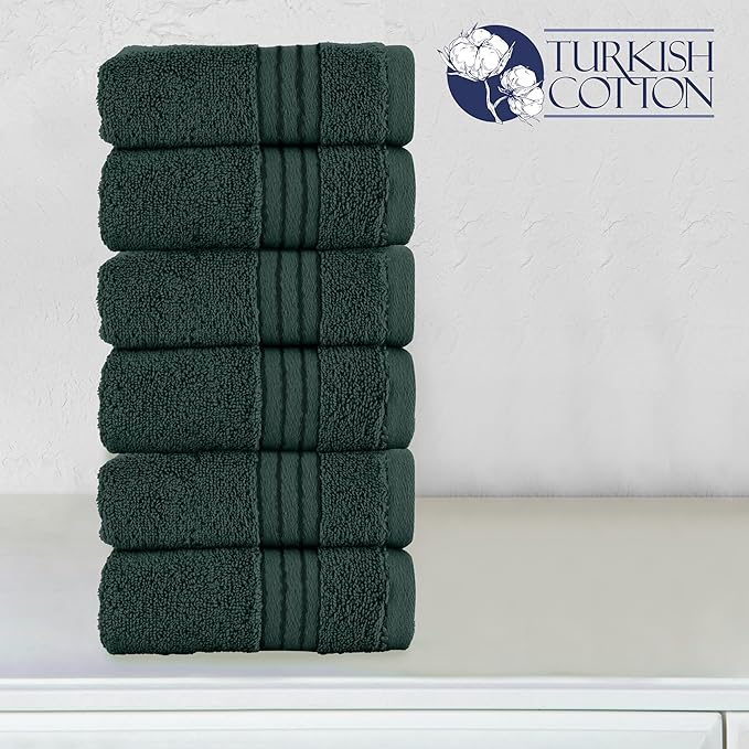 Elegant Comfort Premium Turkish Cotton 6 Pack Washcloths Set - 13 x 13 inch, Luxurious Hotel Spa Quality 100% Turkish Cotton 6PC Washcloth Set - Highly Absorbent - Soft Bathroom Towels, Hunter Green