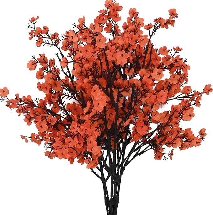 Mandy's Coral Artificial Baby’s Breath Flowers 6 Bundles Silk Gypsophila with Bendable Stems for Fall Centerpiece Wedding Decor and Table Arrangements