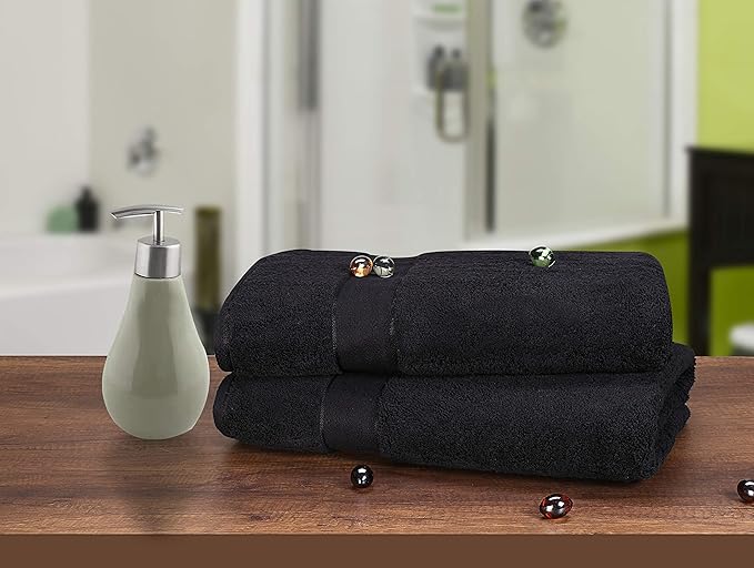 GLAMBURG 700 GSM Premium Cotton 2-Pack Oversized Extra Large Bath Sheet Set - 100% Combed Cotton - 2 Bath Sheets 35x70 - Luxury Hotel & Spa Quality - Durable Ultra Soft Highly Absorbent - Black
