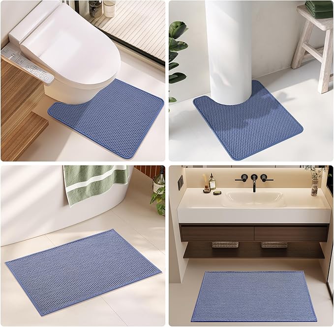 Bathroom Rugs Non Slip Washable, Super Absorbent Thin Bath Mat Quick Dry Low Pile Bathroom Rug, Denim Blue 24"x36"