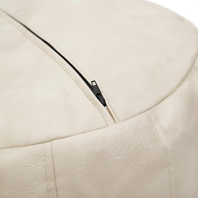 Thgonwid Unstuffed Moroccan Ottoman Pouf Cover, Ottoman Footstool Storage Solution, Bean Bag Chair, Foot Rest, Ivory White