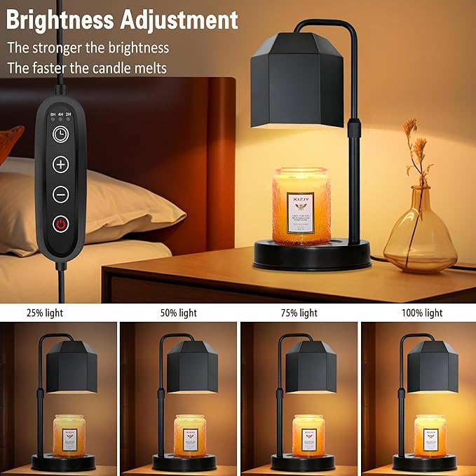 Candle Warmer Lamp with Timer Dimmer,Adjustable Height Candle Warmer, Candle lamp for Scented Wax Jar Candles,Mothers Day Gifts for Women,House Warming Gifts for New Home Bedroom Decor,Black