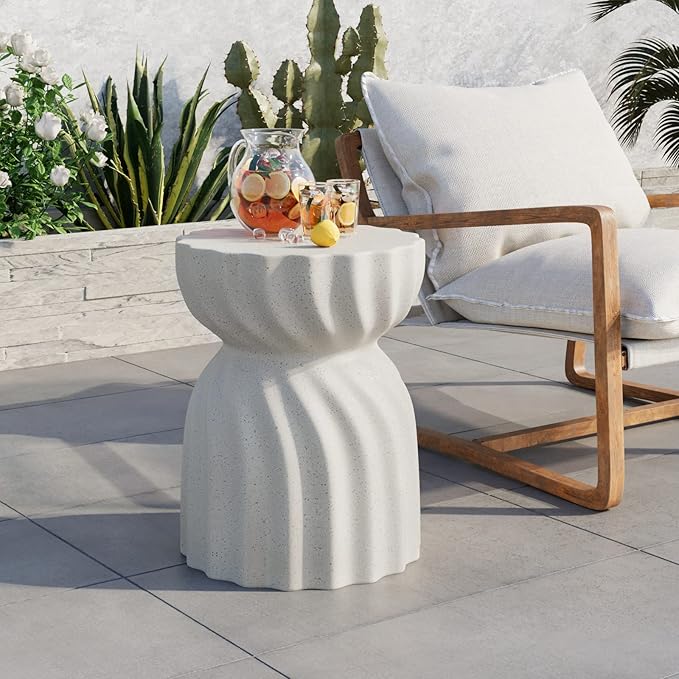 COSIEST Outdoor Side Table, Concrete Contemporary Lightweight Accent Table, Patio Side Tables End Table, Outdoor Accent Side Table for Livingroom, Garden, Hourglass, Graphite-Like White