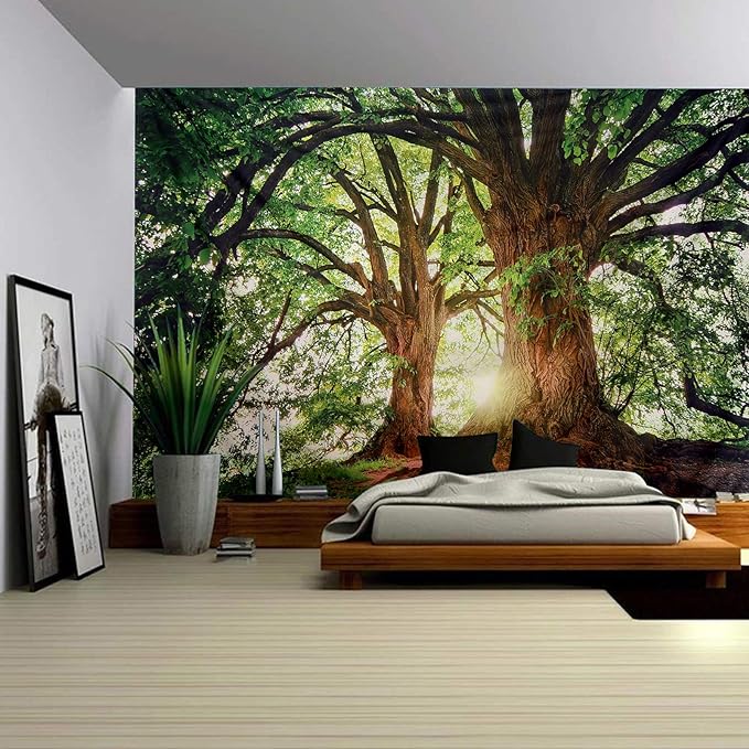 ENJOHOS Dark Green Landscape Nature Tapestry Home Decor Extra Large Wall Hanging Tree Tapestry Enchanted Forest Backdrop for Bedroom Living Room Indoor Outdoor Decoration (79''L x 59''W)