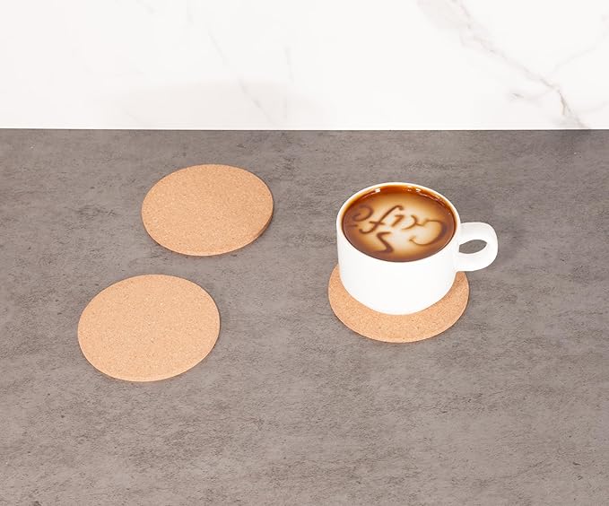 Cork Coasters for Drinks - 50 Pack 3.5" Round Natural Cork Pads, Laser Engravable & Non-Slip Drink Coasters Set for Coffee, Wine, Beer - Perfect Bar, Office, Wedding Gift - FP FAITHFUL PANDA