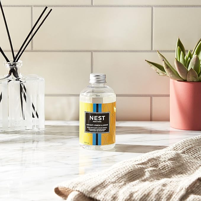 NEST New York Reed Diffuser Liquid Refill, Amalfi Lemon & Mint - 5.9 fl oz - Fragrance for Up to 90 Days - Flame Free