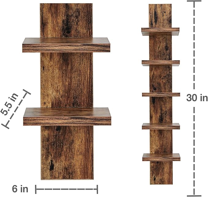 Danya B 5 Tier Wall Shelf Unit Narrow - Vertical Column Ladder Shelf, Floating Storage, Home Decor Organizer, Tall Tower Design, Utility Shelving, Bedroom, Living Room (Pine)