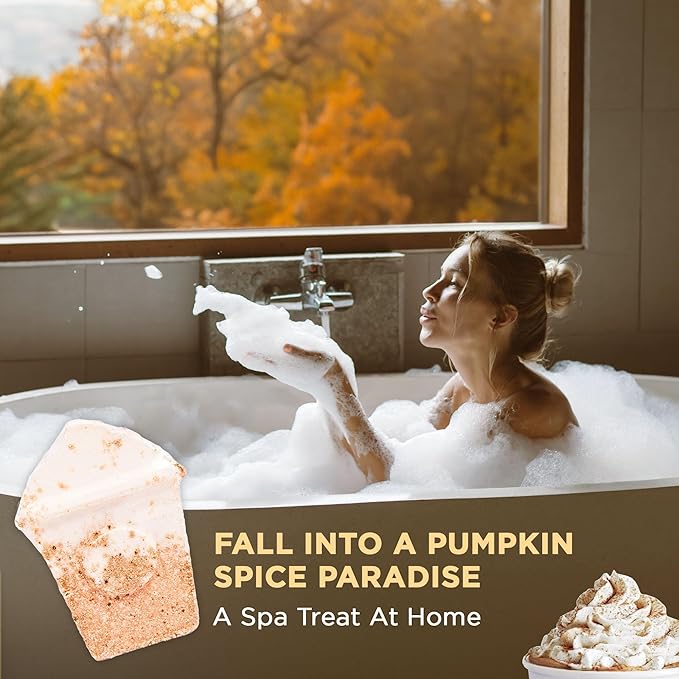 Pumpkin Spice Latte Bath Bomb for Women & Girls (Giftable Packaging) – Natural Relaxing Fall Bubble Bombs - Luxury Vanilla, Coffee, Cinnamon & Pumpkin Scented