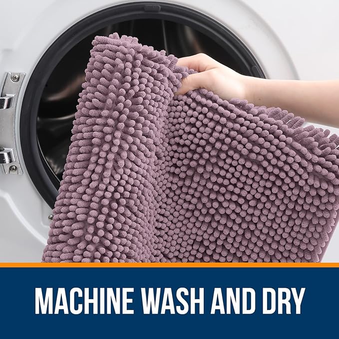 OLANLY Bathroom Rugs 24x16, Extra Soft Absorbent Chenille Bath Rugs, Rubber Backing Quick Dry, Machine Washable Bath Mats for Bathroom Floor, Tub and Shower, Home Decor Accessories, Deep Plum