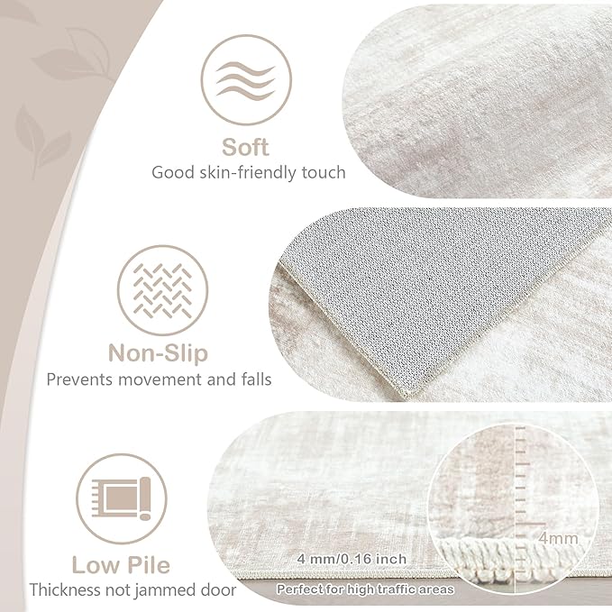 Area Rugs 5x7 Living Room: Washable Rug Modern Abstract Large Rug Soft Non Slip Neutral Rug Stain Resistant Indoor Carpet for Bedroom Kitchen Dining Room Table Nursery Home Office Rugs(Beige,5'x7')