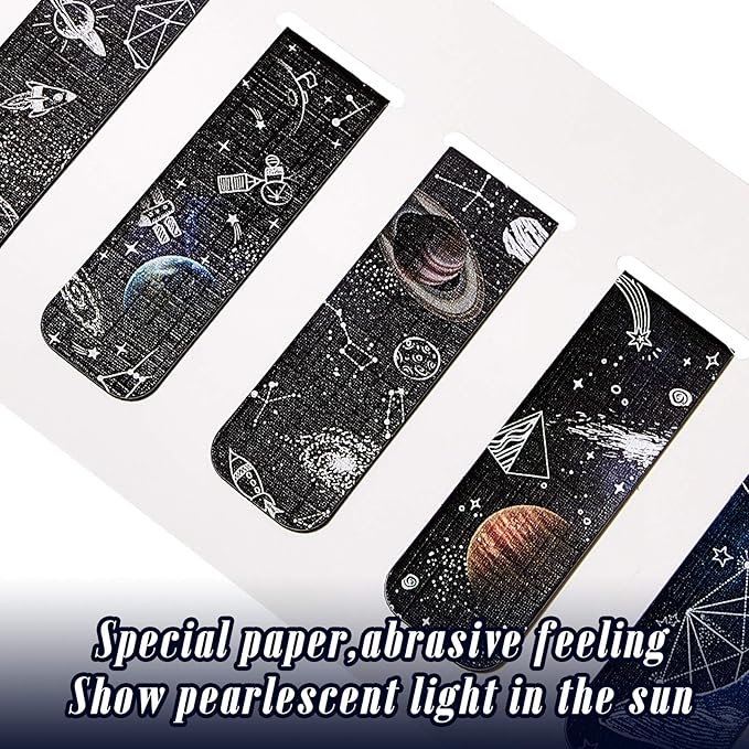 12 Pieces Magnetic Bookmarks Space Moon Roaming Bookmarks Magnetic Page Clip Space Assorted Book Markers Set for Students Reading, 12 Styles