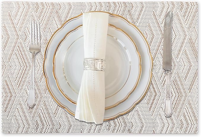 Vinyl Plastic Placemats Set of 6 Washable Heat Resistant Non-Slip Elegant Indoor Outdoor Kitchen Dining PVC Woven Table Place Mats (Brown Rhombus)
