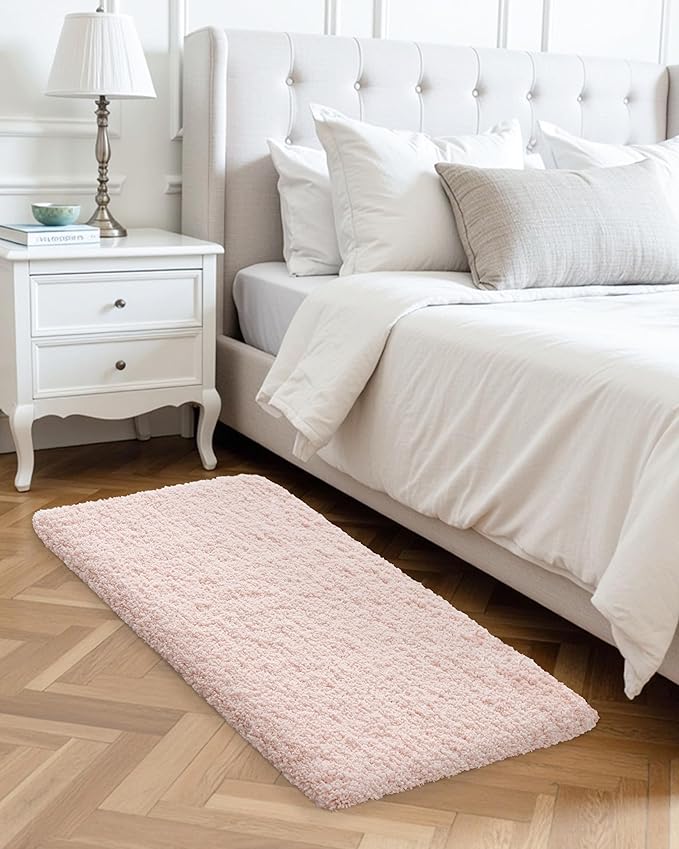 ILANGO Pink Bathroom Rugs 70" × 24" Non Slip & Super Absorbent Extra Thick Soft, Washable Bath Carpet Runner for Floor, Microfiber Plush Shaggy Bath Mats with Rubber for Bedroom Bathtub Shower Room