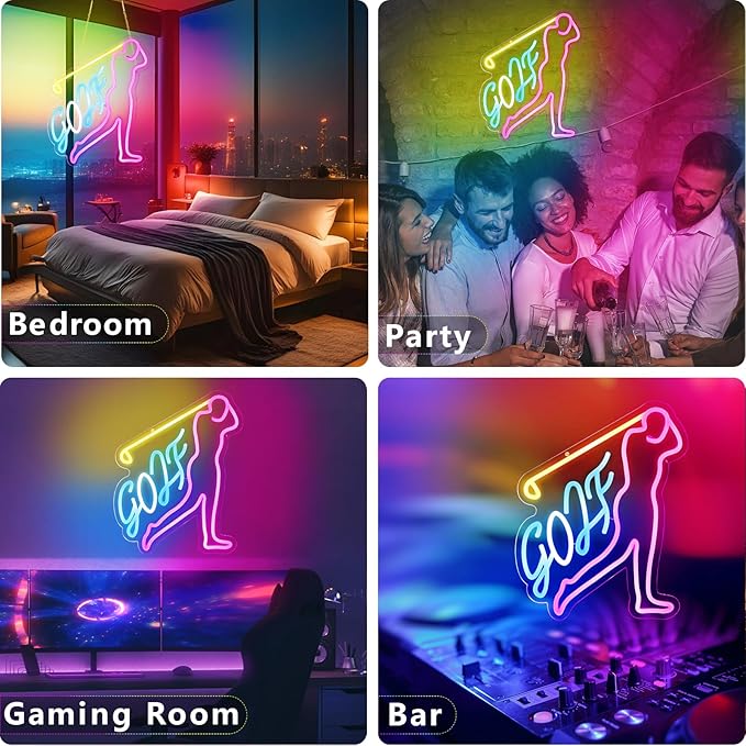 Golf Man, Neon Sign, Disco Neon Sign, Led Neon Light for Wall Decor, Signs for Light Sign for Disco Party,Bar,Music,Wedding birthdy,Game Room Man Cave,Christmas. Dimmable, USB powered.