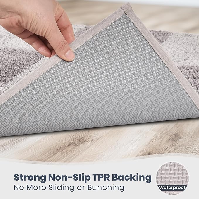 PURRUGS Bathroom Rug Non-Slip Machine Washable 24" x 36", Super Absorbent and Quick-Dry Bath Mat, Extra Soft and Plush Bath Rug for Shower, Bathtub and Sink, Light Grey & Grey