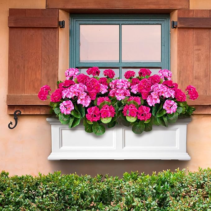 Fake Outdoor Flowers, Artificial Flowers For Outdoors, Mixed Color Artificial Geraniums Plastic Flowers 4 Pcs, Fake Plant For Outside, Silk Faux Flowers Outdoor Planters UV Resistant For Front Porch