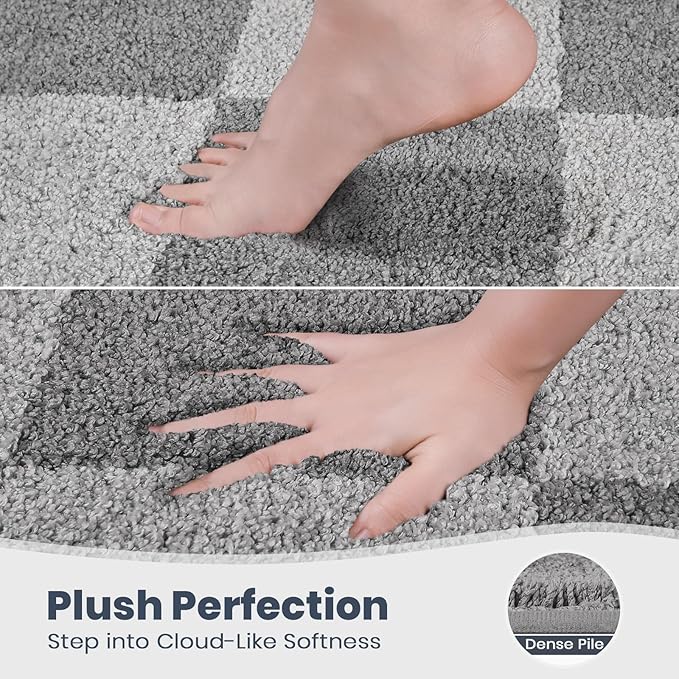 PURRUGS Bathroom Rug Non-Slip Machine Washable 24" x 36", Super Absorbent and Quick-Dry Bath Mat, Extra Soft and Plush Bath Rug for Shower, Bathtub and Sink, Light Grey & Grey