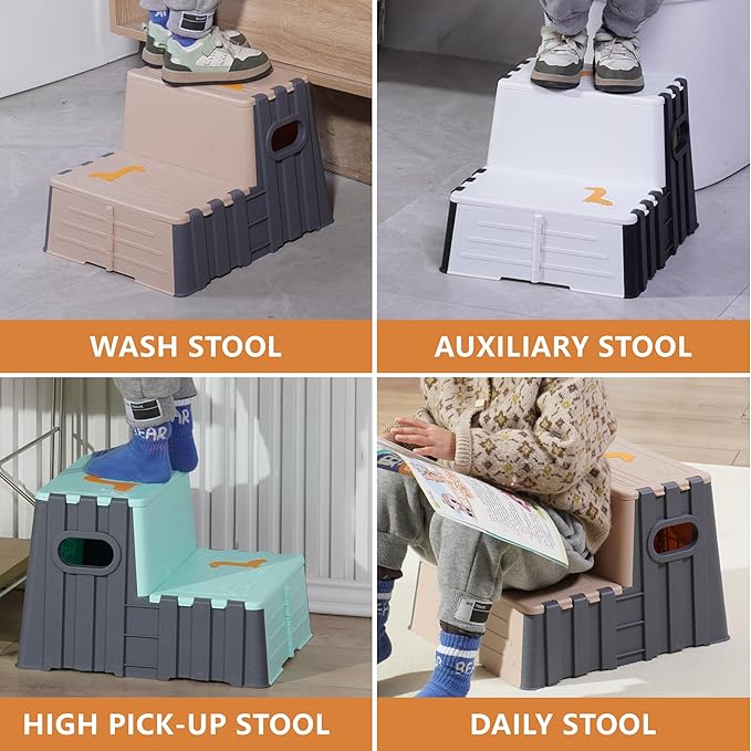 2 Step Toddler Step Stool,Anti-Slip Sturdy Folding Stools for Kids for Bathroom Toilet Potty Training(Pink Lotus Root)