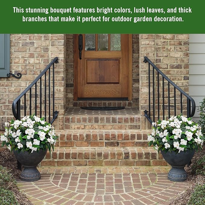 Uqueeten15.7” Spring Decorations For Home Fake Plants Fake Flowers White Flowers Artificial Impatiens Bouquet Flowers For Outdoors Silk Faux Flowers Impatiens Plants Decor Indoor Planters (White) 8pcs