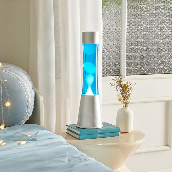 15.43" Cylinder Glow Lamp with Silver Base, Blue Liquid and White Wax, Novelty Lamp and Home Décor for Adults, Teens and Kids