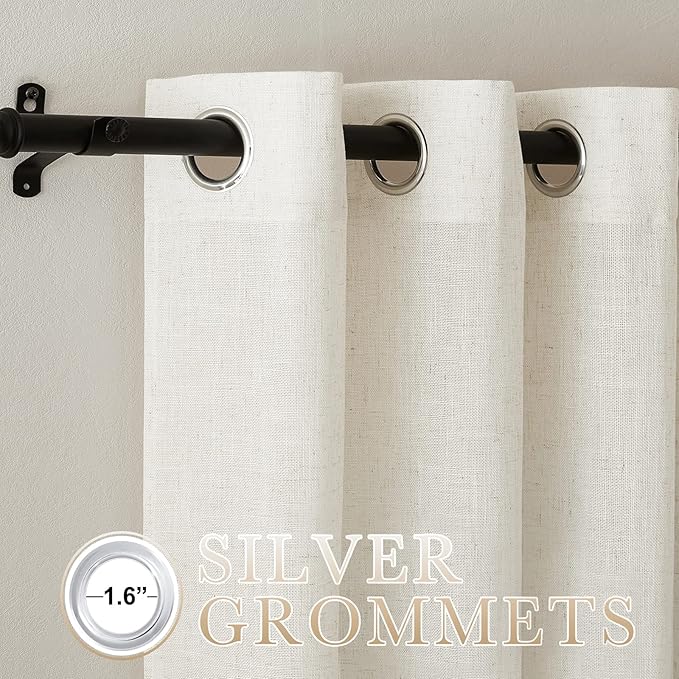 NICETOWN Linen Curtains for Bedroom 95 inch Long, Grommet Flax Linen Weave Window Curtains & Drapes Semi Sheer Privacy with Light Filtering for Living Room, W42 x L95, 2 Panels