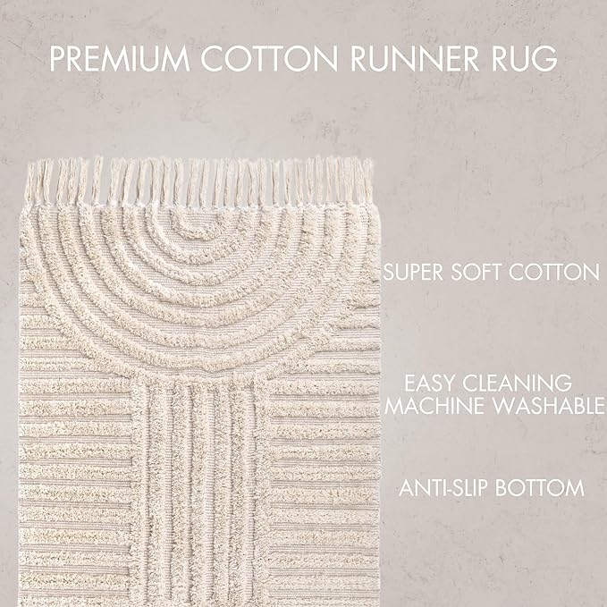 Beautiful 2x6 ft. Boho Runner Rug with Tassels for Your Hallway, Bedroom Or Living Room - Soft Cotton Carpet Fits Perfectly in Any Kitchen/Dining Space - Washable Rug Enhances Any Home Decor