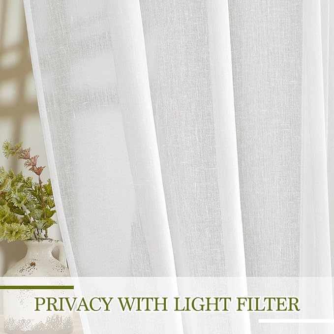 NICETOWN White Linen Curtains 144 inch Length 2 Panels, Grommet Linen Weave Curtains & Drapes Privacy with Light Filtering Window Treatments for Bedroom/Living Room, W52 x L144, 2 Panels