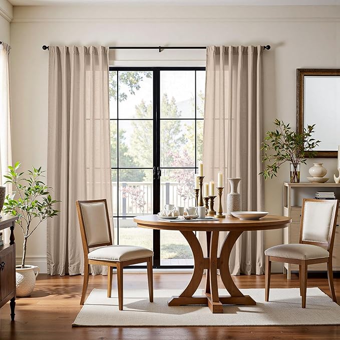 jinchan Taupe Linen Blend Curtains 72 inch Length 2 Panels for Bedroom Living Room, Light Filtering 50 inch Wide Farmhouse Drapes with Rod Pocket Back Tab(50W x 72L, Taupe)