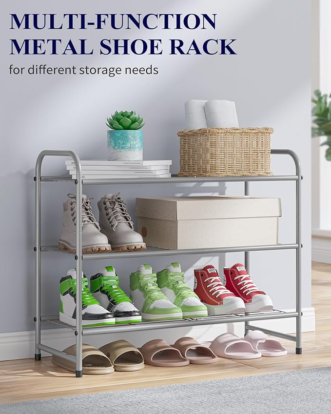 Kitsure Shoe Rack - Stainless Steel Shoe Organizer, Sturdy Shoe Rack for Closet and Front Door Entrance, Free Standing Shoe Shelf, Closet Organizers and Storage, Grey