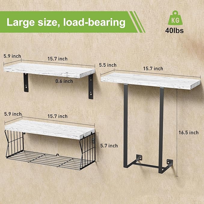 HAMITOR Floating Shelves Wall Mounted Over Toilet: Bathroom Shelf with Towel Rack Paper Holder Storage - Rustic Wood Farmhouse Shelves for Wall Decor/Bathroom