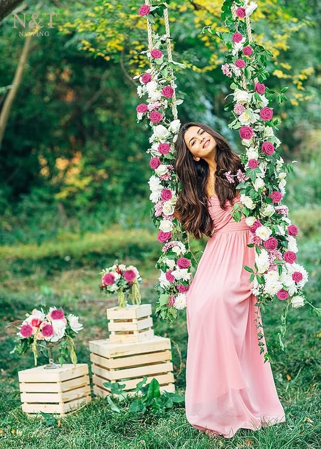 N&T NIETING Artificial Flowers, Foam Roses Perfect for DIY Wedding Bridal Bouquets Centerpieces Bridal Shower Party Home Flower Arrangement Decor 25Pcs, Hot Pink