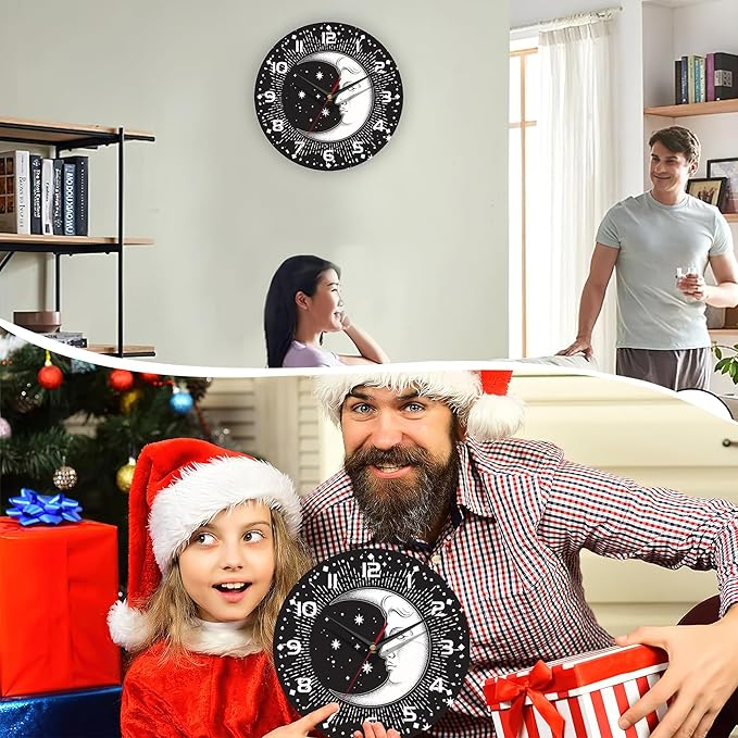 Clock for Living Room, Boho Crescent Moon and Stars Wall Clock Silent Non-Ticking Battery Operated Clock 10 Inch, Home Decor for Living Room, Kitchen, Bedroom and Office