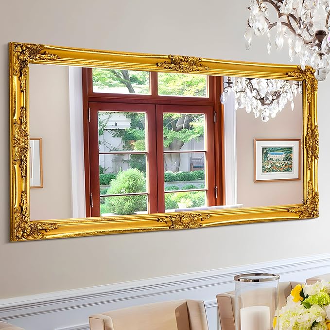 Chende 23" x 47" Gold Vintage Mirror for Wall, Decorative Wall Mirror with Wood Ornate Frame, Large Bathroom Mirror Wall Mounted, Elegant Gold Mirror for Entryway, Hallway, Home Office