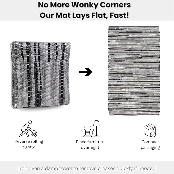 Rug Area Rugs Cotton Charcoal 3x5 Ft Multicolour Chindi for Livingroom Bedroom Washable RagRug Reversible Farmhouse Kitchen RunnerRug Carpet Area Runner Mat for Hallway, Entryway