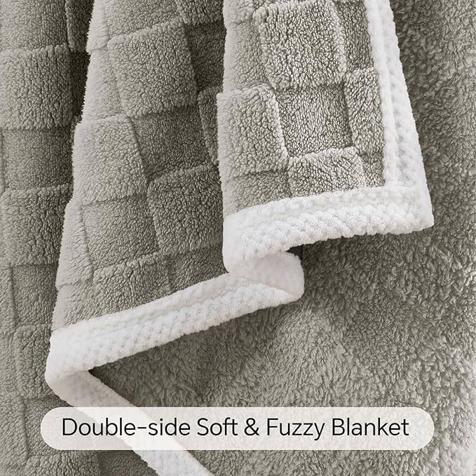 BEDELITE Super Soft Throw Blanket for Couch and Bed, Lightweight Cozy Fluffy Decorative 3D Checkered Blanket, Warm and Fuzzy Fleece Blanket for Camping, Travel(Grey, 60"x80")