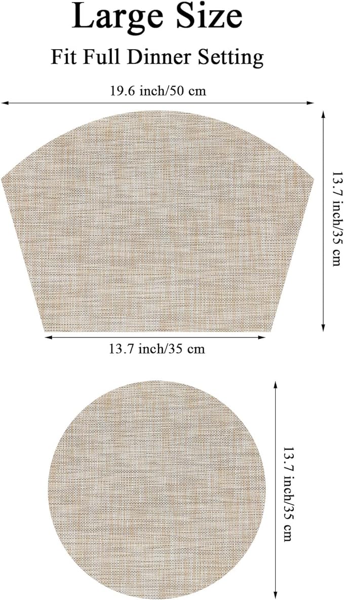 SHACOS Large Size Wedge Shape Placemats with Centerpiece Round Mat Set of 5 Round Table Place Mats Washable Dining Table Placemats Reversible, Beige