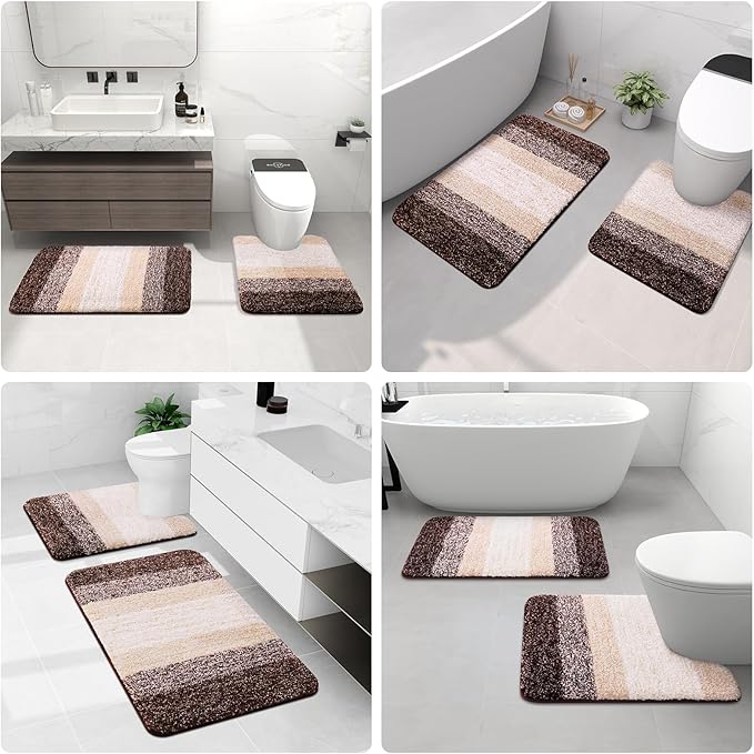 Arotive Microfiber Bathroom Rugs, Shaggy Soft and Absorbent Bath Rug, Non-Slip, Thick Plush Machine Washable Dry Bath Mats for Bathroom, Tub and Shower, 70x24, Brown
