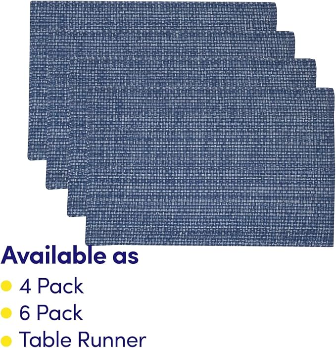 Sweet Home Collection 100% Cotton Placemats for Dining Room Rectangle Two Tone Woven Fabric 13" x 19" Soft Durable Table Mat Set, Set of 4, Dark Blue