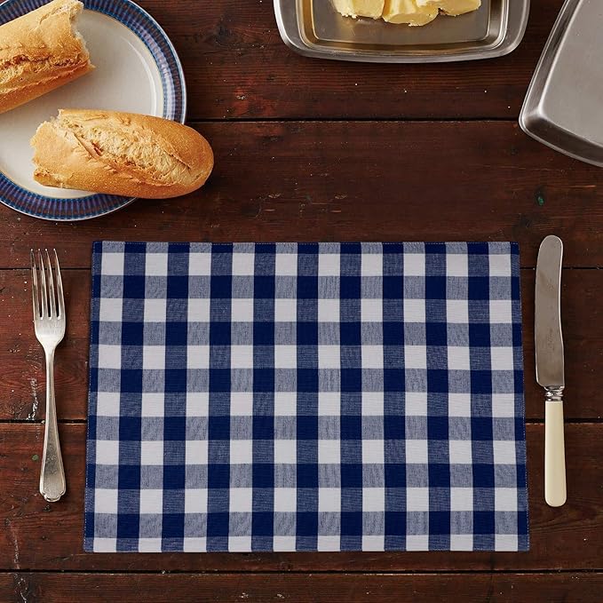 Urban VillaPlacemats for Dining Table 100% Cotton Placemats 14''x20'' Over Sized Tablemats Set of 6 Placemats Blue/White Buffalo Check Tablemats for Family Dinners Wedding PartiesPlacemats