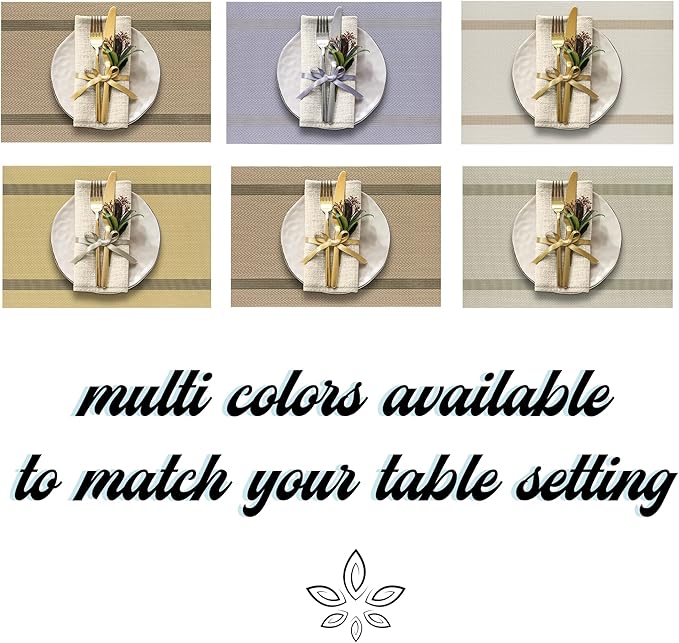More Décor Dining Table Placemats, Washable Heat-Resistant PVC Vinyl Table Mats for Dining Room and Kitchen, Anti-Slip - Set of 4 - Khaki